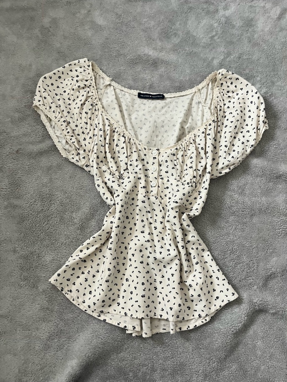 Brandy Melville Cream Top with Black Floral Print